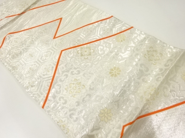 アンティーク　波に花模様織出し袋帯（材料）